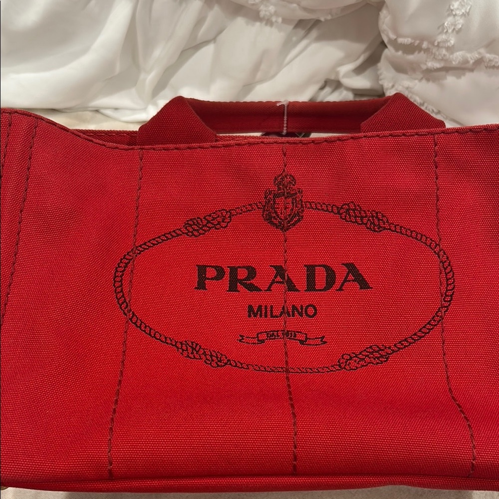 Prada Red Canapa Canvas tote Women's Bag